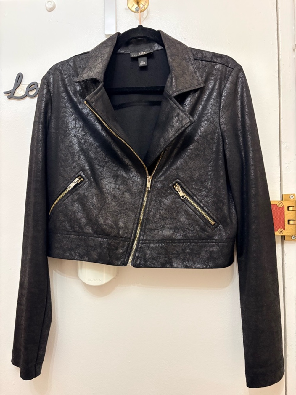 I.N. San Francisco Black Faux Leather Cropped Moto Jacket